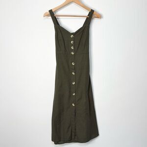 Japna Olive Green Midi Dress with Button Detail XS